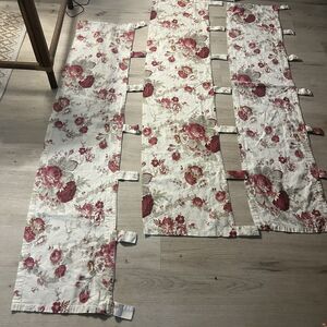 3 Waverly Norfolk Rose Tab Top Valances Red Cream Shabby Cottage 60 x14